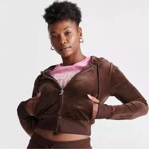 Juicy Couture Big Bling Velour Zip-Up Womens Hoodie size XL Brown